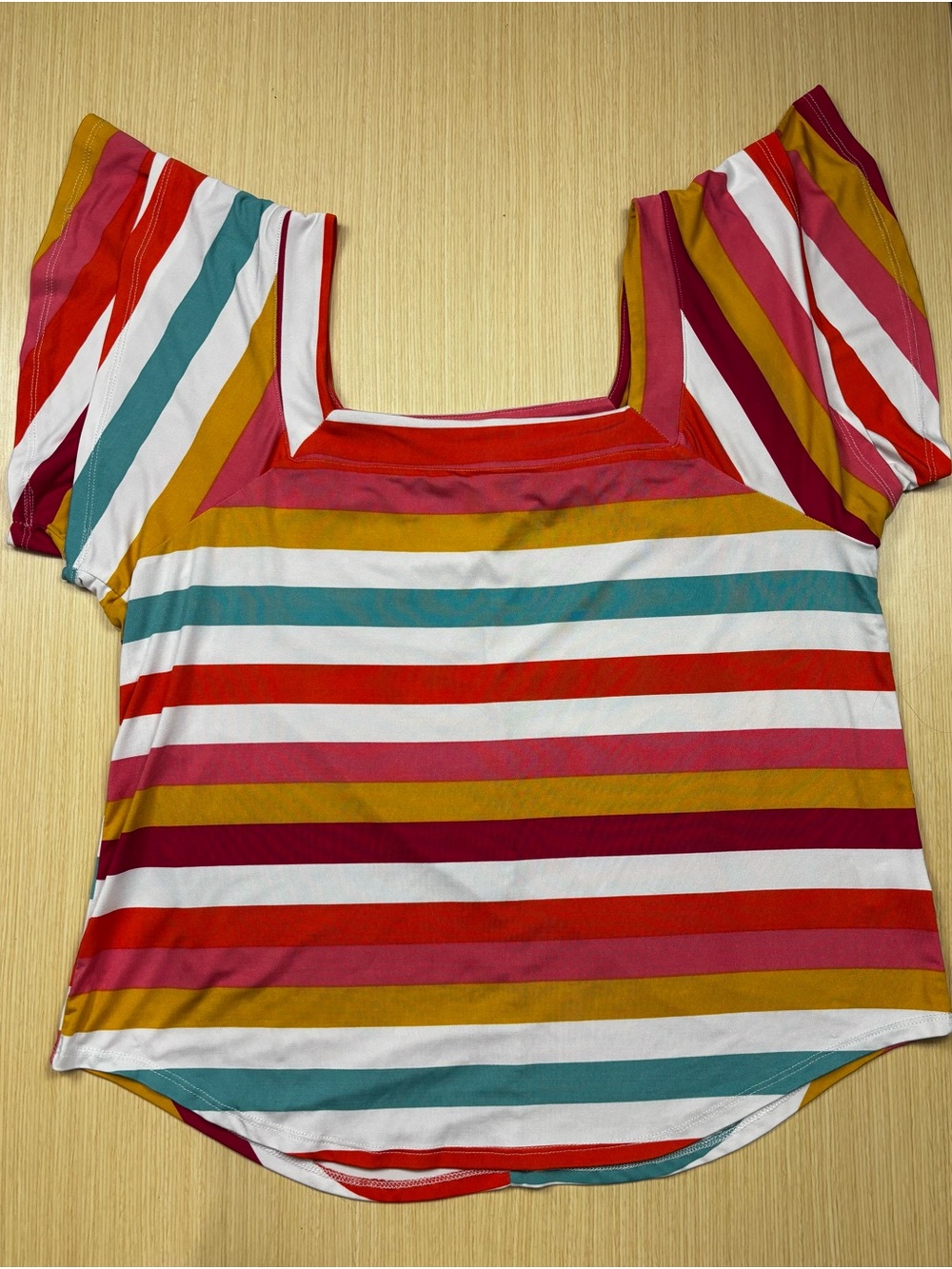Harlow & Rose Multi Color Stripe Square Neck Flutter Sleeve Knit Top Sz L